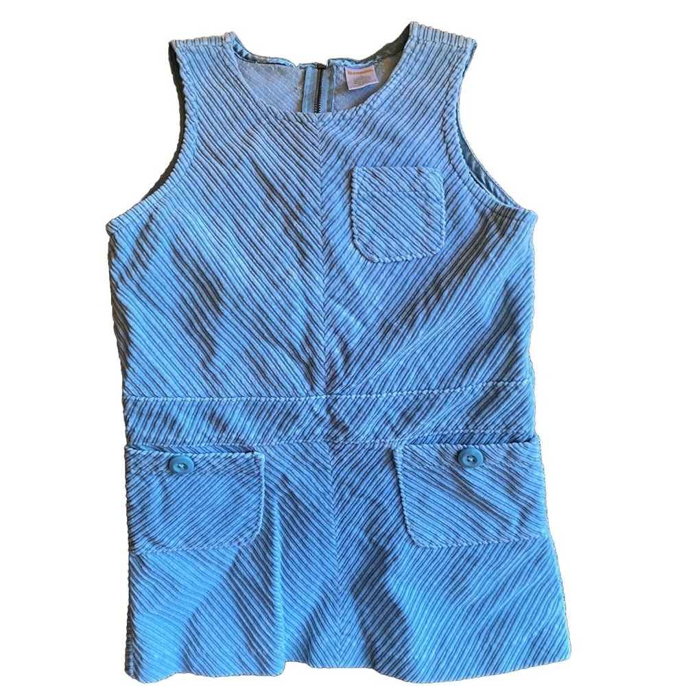Vtg Gymboree Jumper Dress Corduroy Sleeveless Blue Zipper Pockets Girls Sz 6